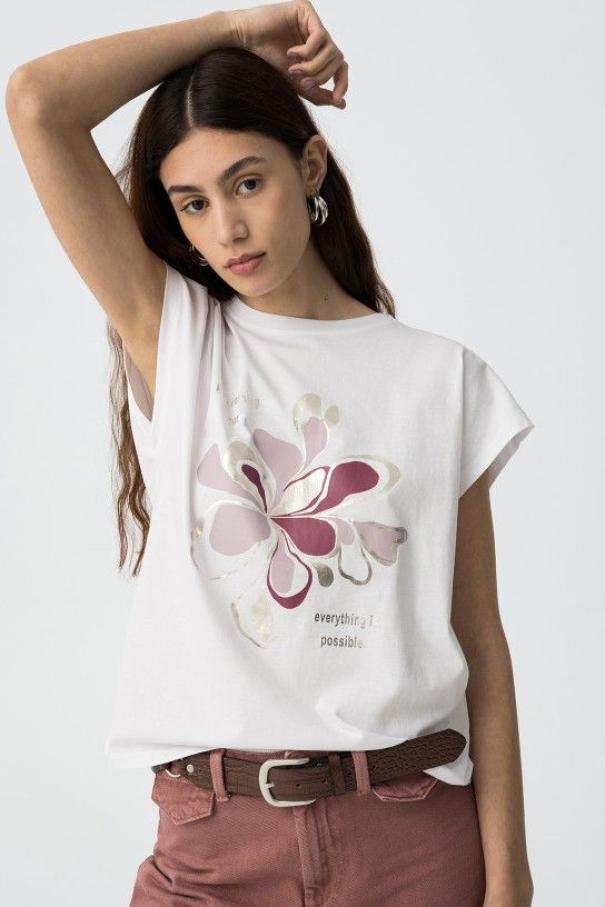 T-shirt donna in cotone con stampa Tiffosi