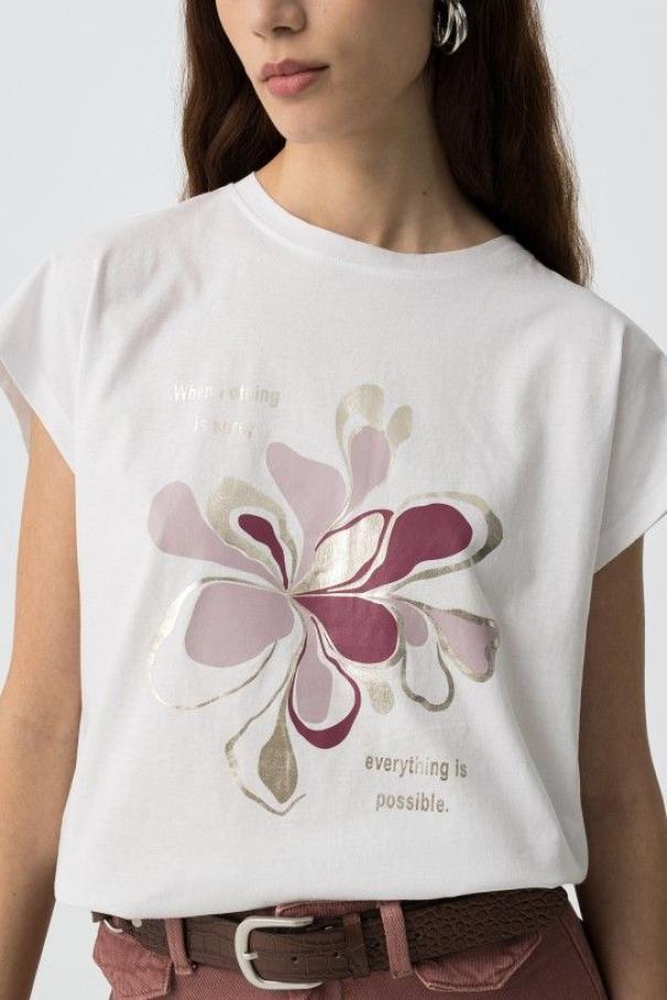 T-shirt donna in cotone con stampa Tiffosi