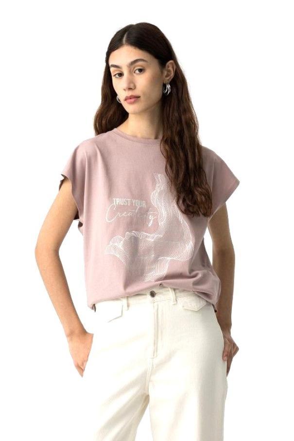 T-shirt donna in cotone con stampa Tiffosi