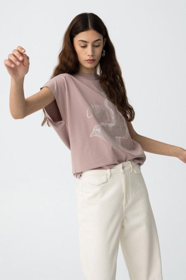 T-shirt donna in cotone con stampa Tiffosi