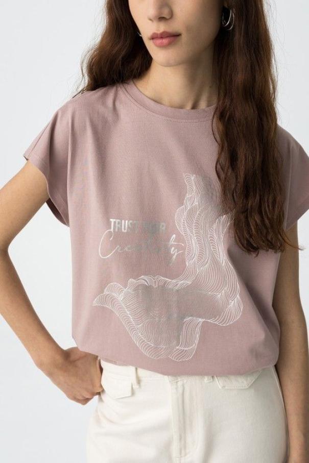 T-shirt donna in cotone con stampa Tiffosi