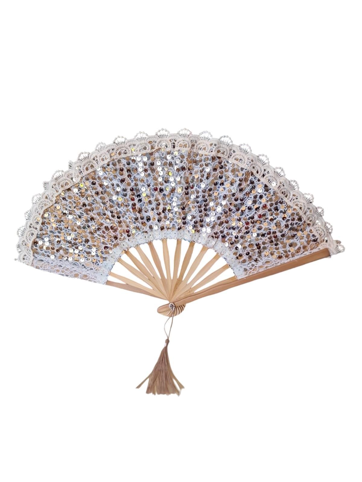 Ventaglio in pizzo e pailettes Beige