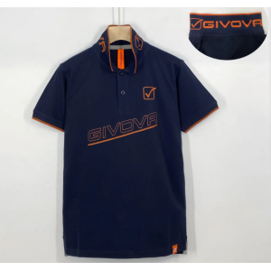 Polo uomo manica corta scritta diagonale petto blu