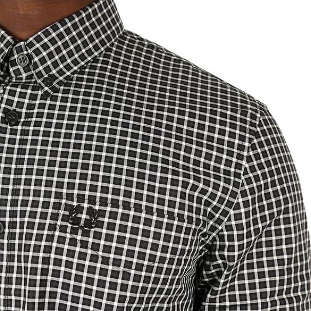Camicia in cotone manica lunga quadretti Fred Perry uomo