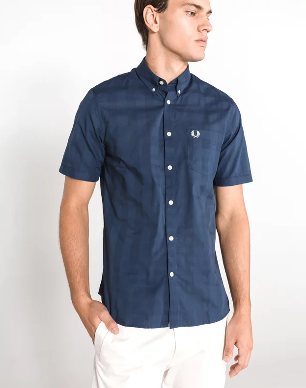 Camicia in cotone manica corta quadri Fred Perry uomo