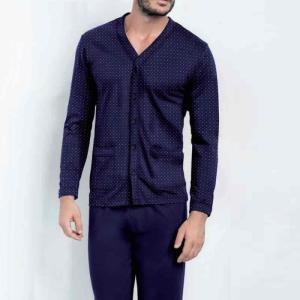 Pigiama aperto jersey con tasca taglie over blu