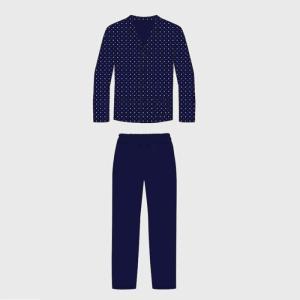 Pigiama aperto jersey con tasca taglie over blu