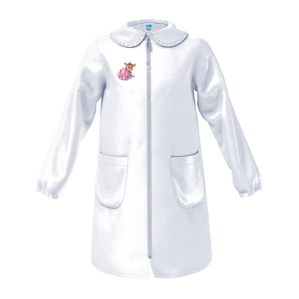 Grembiule zip scuola elementare da bambina bianco Siggi cagnolino