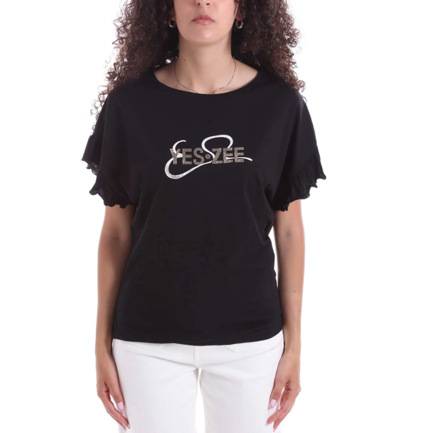 T-shirt manica volant Yes Zee donna nero