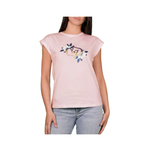 T-shirt donna  stampa con glitter rosa