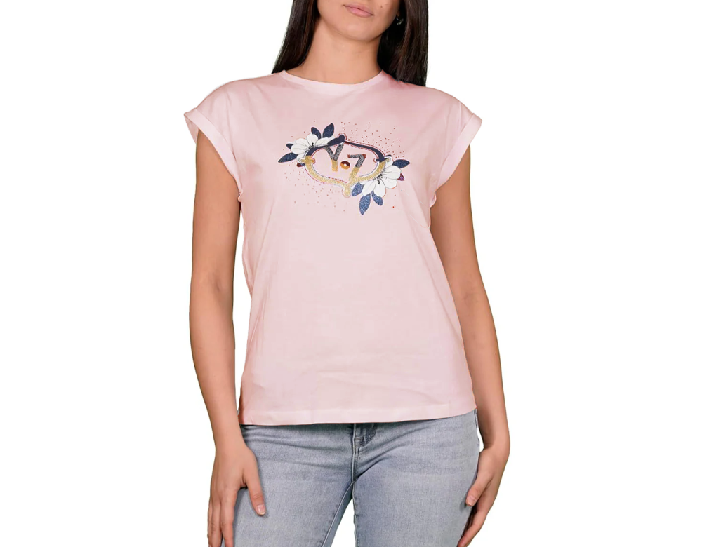 T-shirt donna Yes Zee stampa con glitter rosa