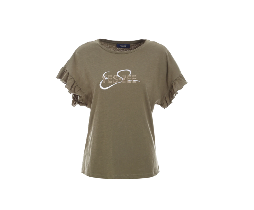 T-shirt Yes Zee donna con maniche volant verde