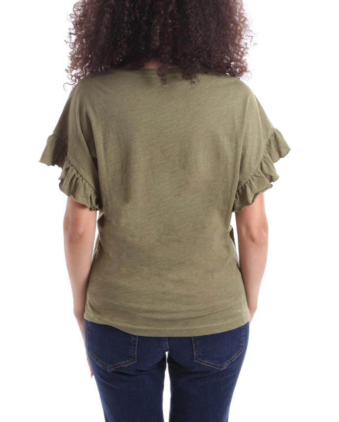 T-shirt Yes Zee donna con maniche volant verde