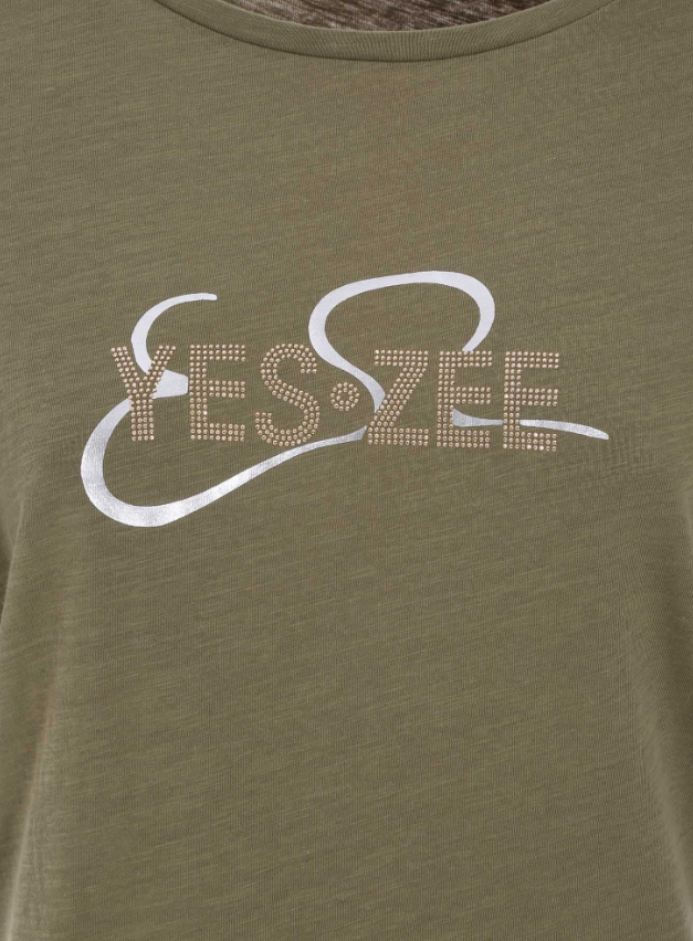 T-shirt Yes Zee donna con maniche volant verde