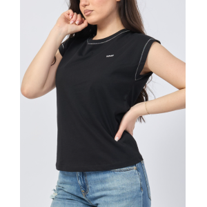 T-shirt girocollo donna in cotone  nero