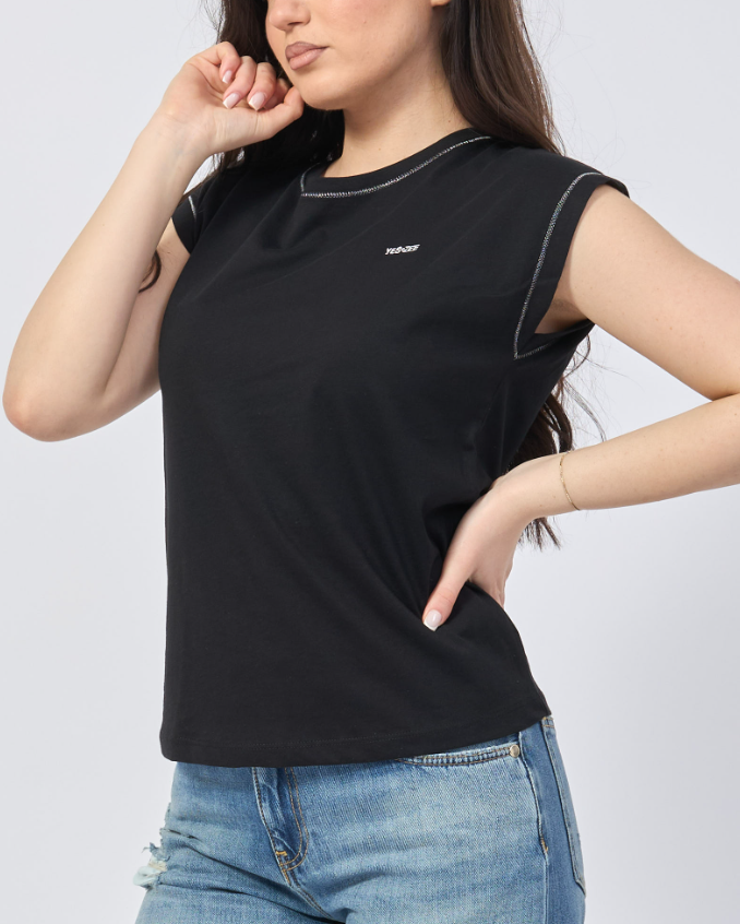 T-shirt girocollo donna in cotone Yes Zee nero