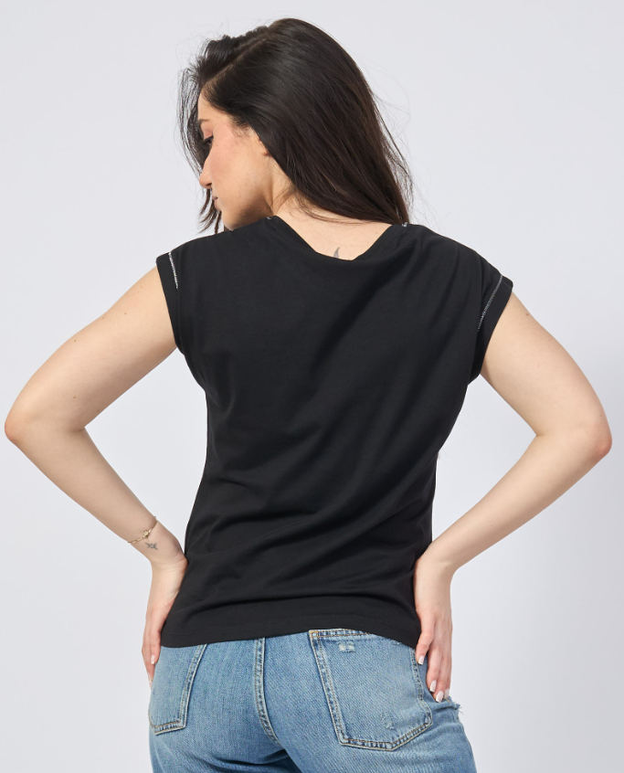 T-shirt girocollo donna in cotone Yes Zee nero