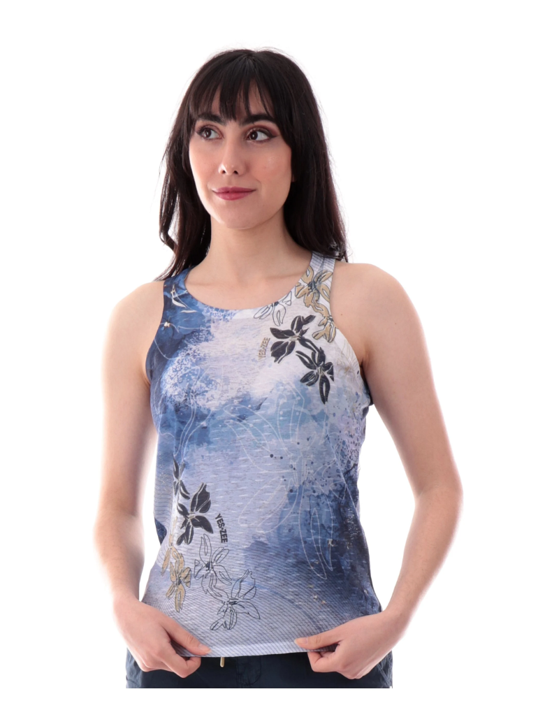 Canotta da donna Yes Zee fantasia floreale blu