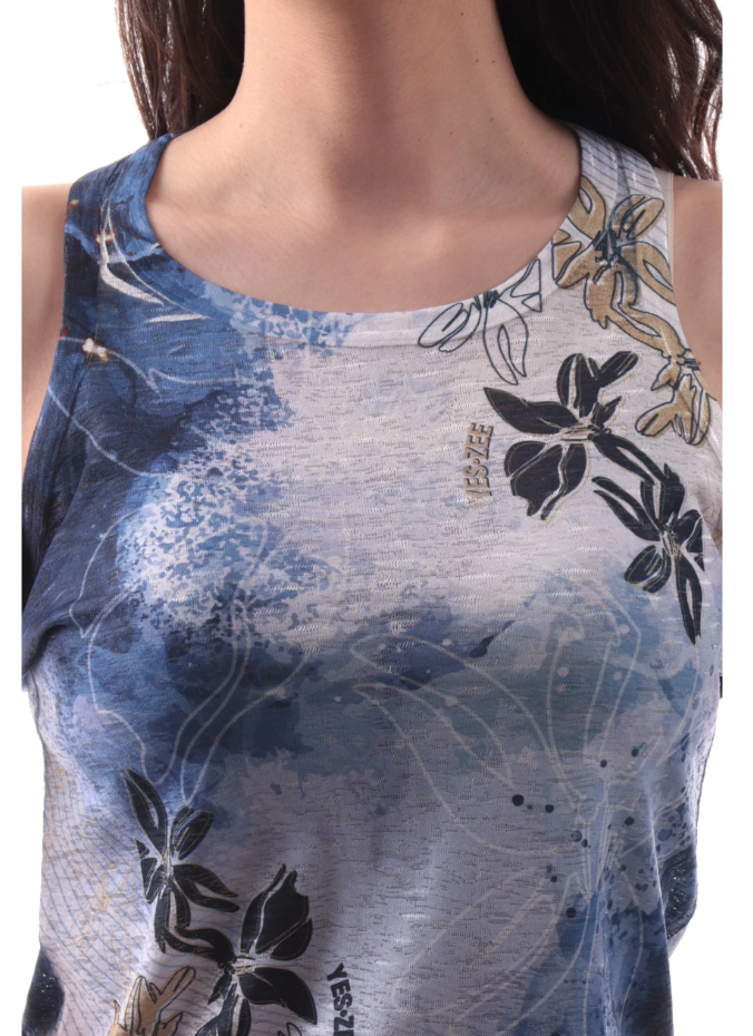 Canotta da donna Yes Zee fantasia floreale blu