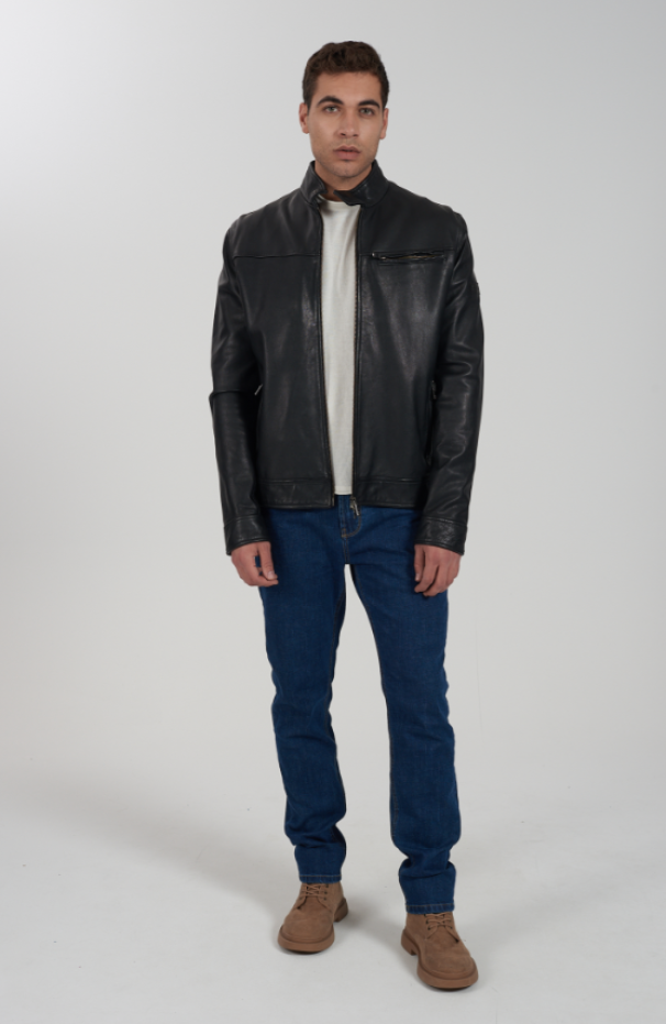 Giubbino in vera pelle da uomo Yes Zee nero