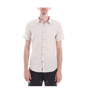 Camicia misto lino mezza manica  beige uomo