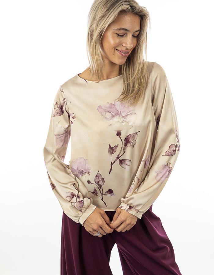 Blusa donna in raso con stampa floreale Rinascimento