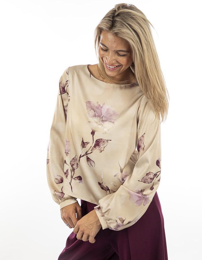 Blusa donna in raso con stampa floreale Rinascimento