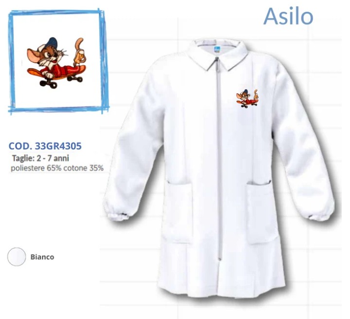 Grembiule asilo con zip da bambino Siggi bianco
