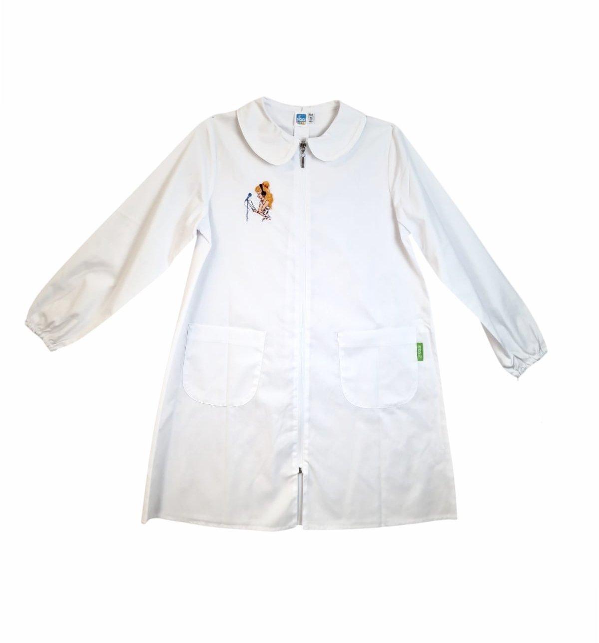 Grembiule scuola elementare con zip da bambina Siggi bianco