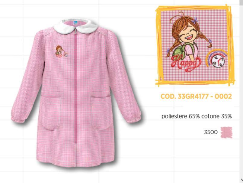 Grembiule asilo da bambina Siggi rosa con zip