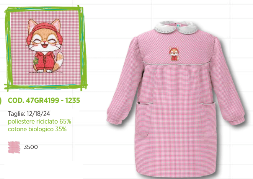 Grembiule asilo da bambina con ricamo gattino Siggi