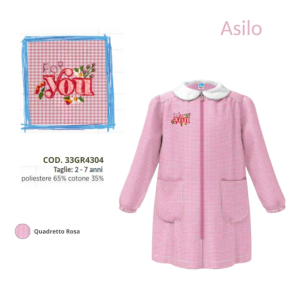 Grembiule asilo da bambina  rosa con zip