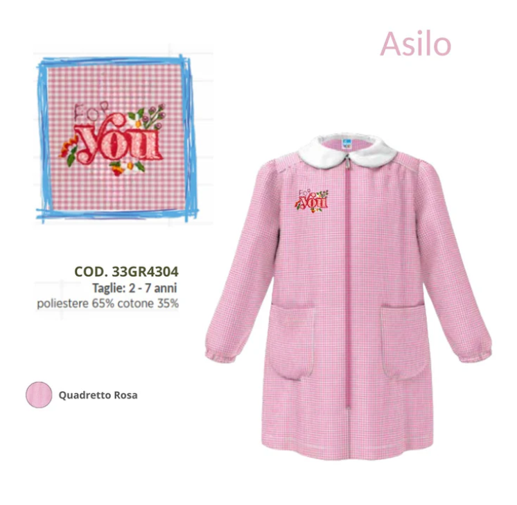 Grembiule asilo da bambina Siggi rosa con zip