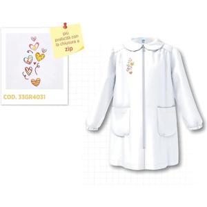 Grembiule bambina siggi bianco con zip disegno cuoricini
