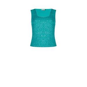 Top spalla larga pailettes  acqua marina