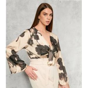 Blusa curvy donna in raso leggero con fiocco