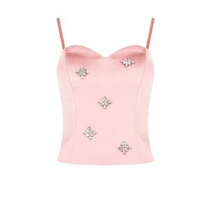 Top bustier in raso con cristalli cabochon  rosa