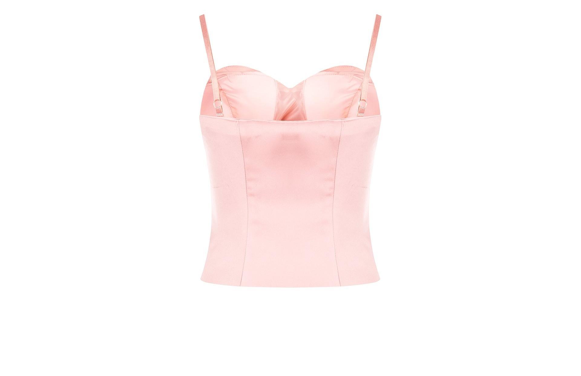 Top bustier in raso con cristalli Cabochon Rinascimento rosa