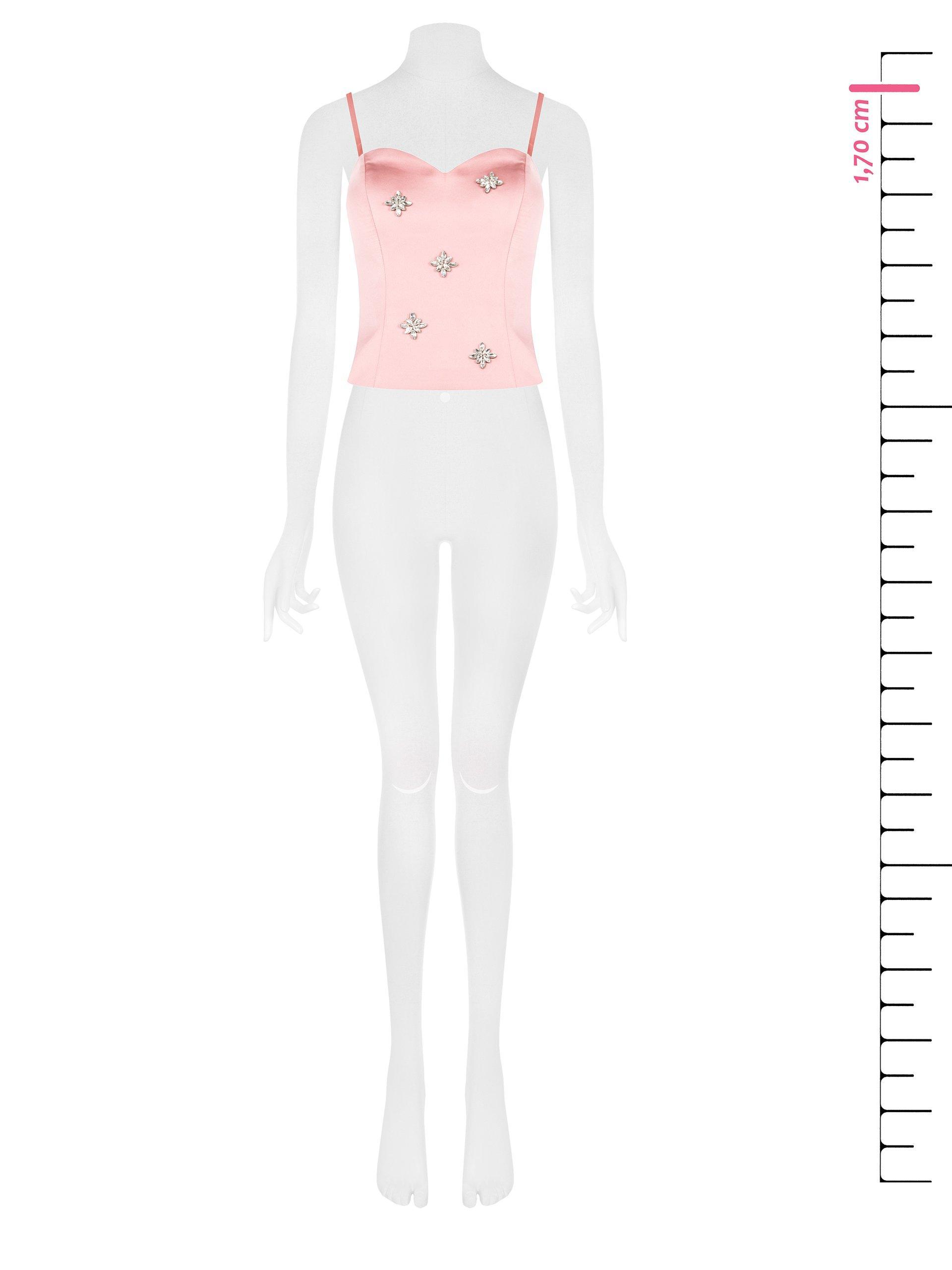Top bustier in raso con cristalli Cabochon Rinascimento rosa