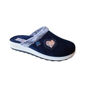 Pantofole da donna in velluto con cuore  blu