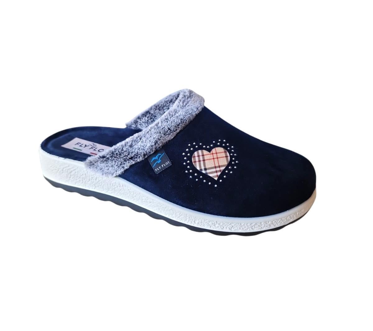 Pantofole da donna in velluto con cuore Fly Flot blu