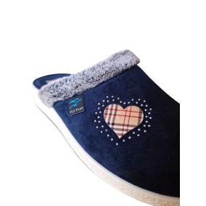 Pantofole da donna in velluto con cuore  blu