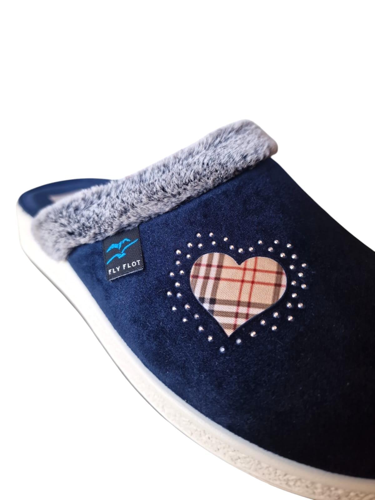 Pantofole da donna in velluto con cuore Fly Flot blu