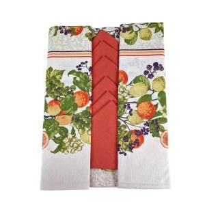 Tovaglia 6 posti con tovaglioli fantasia frutta