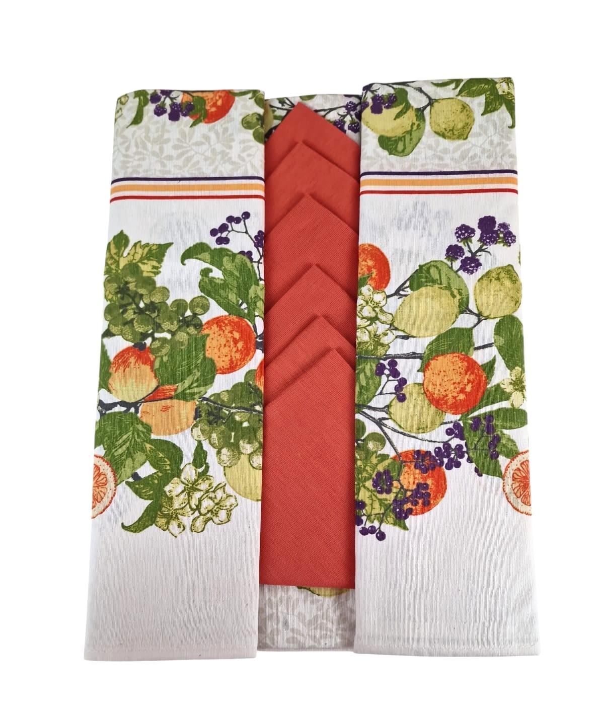 Tovaglia 6 posti con tovaglioli fantasia frutta