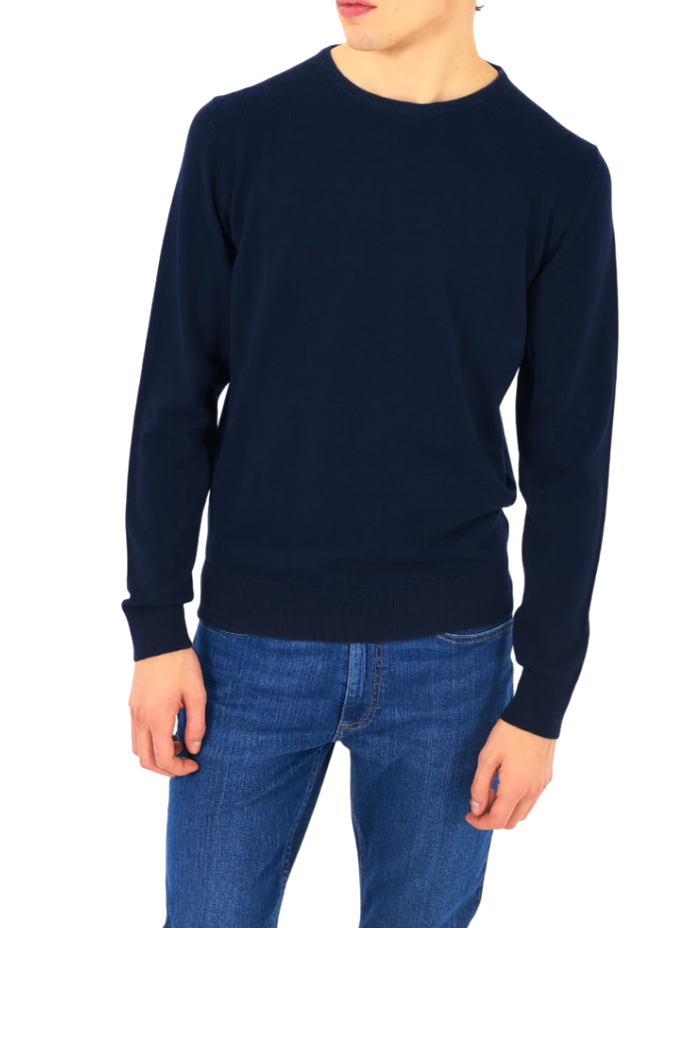 Maglioncino blu girocollo in misto lana da uomo Yes Zee