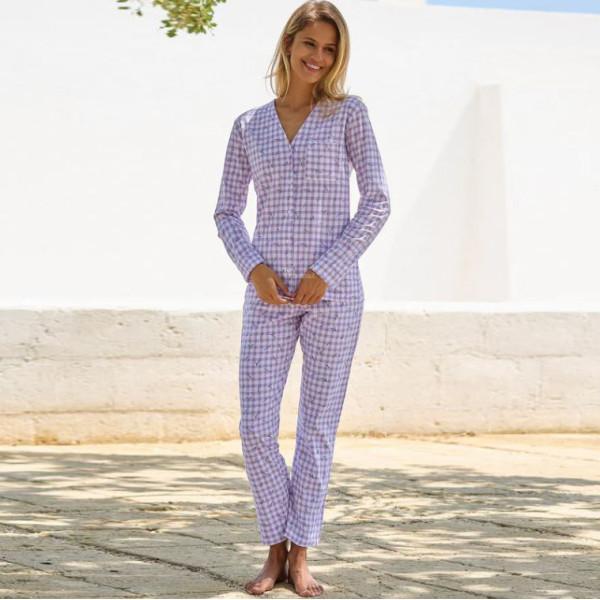 Pigiama donna aperto con taschino jersey Lilla