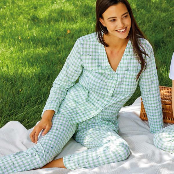 Pigiama donna aperto con taschino jersey Verde