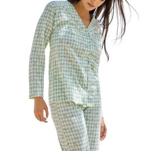 Pigiama donna aperto con taschino jersey verde