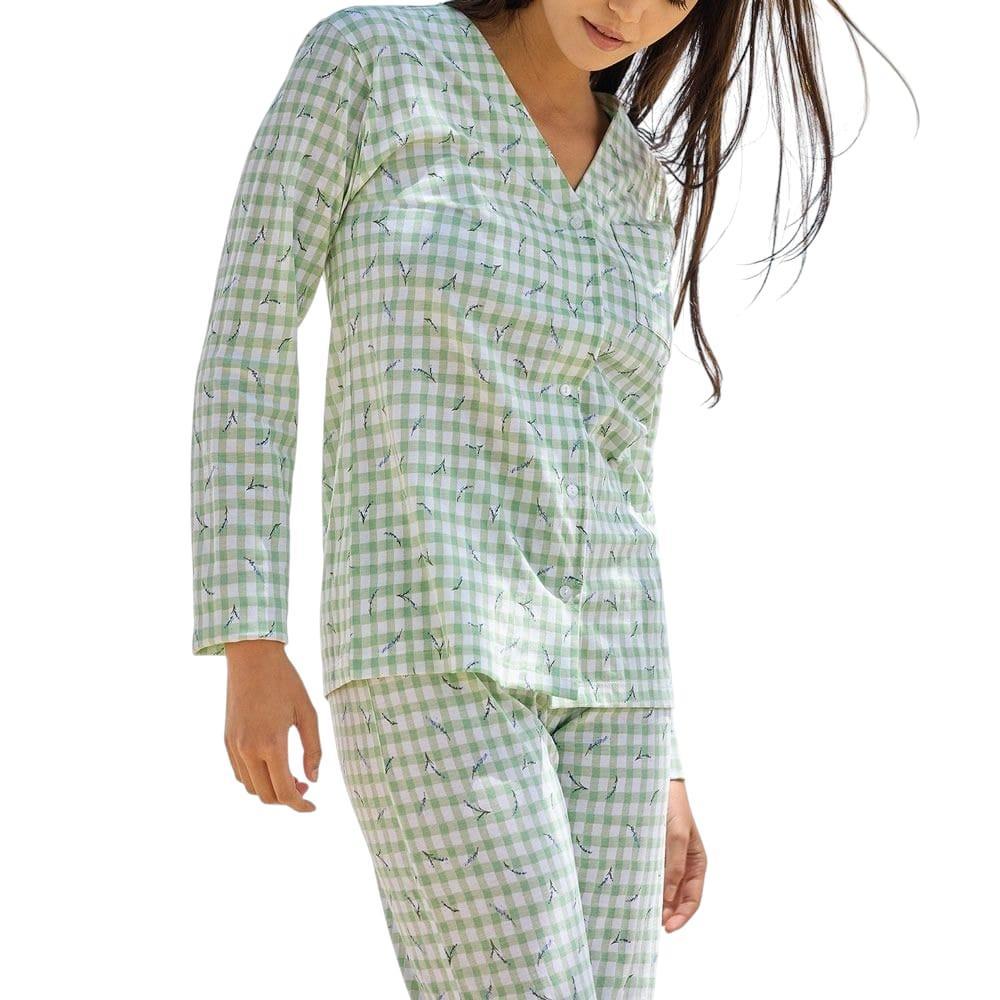 Pigiama donna aperto con taschino jersey Verde